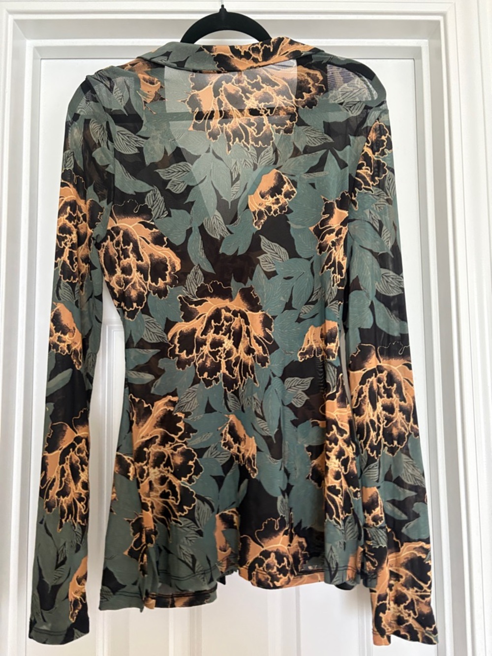 Free People Floral Button-Front Long Sleeve Top — Black, Olive & Mustard - Picture 4 of 5